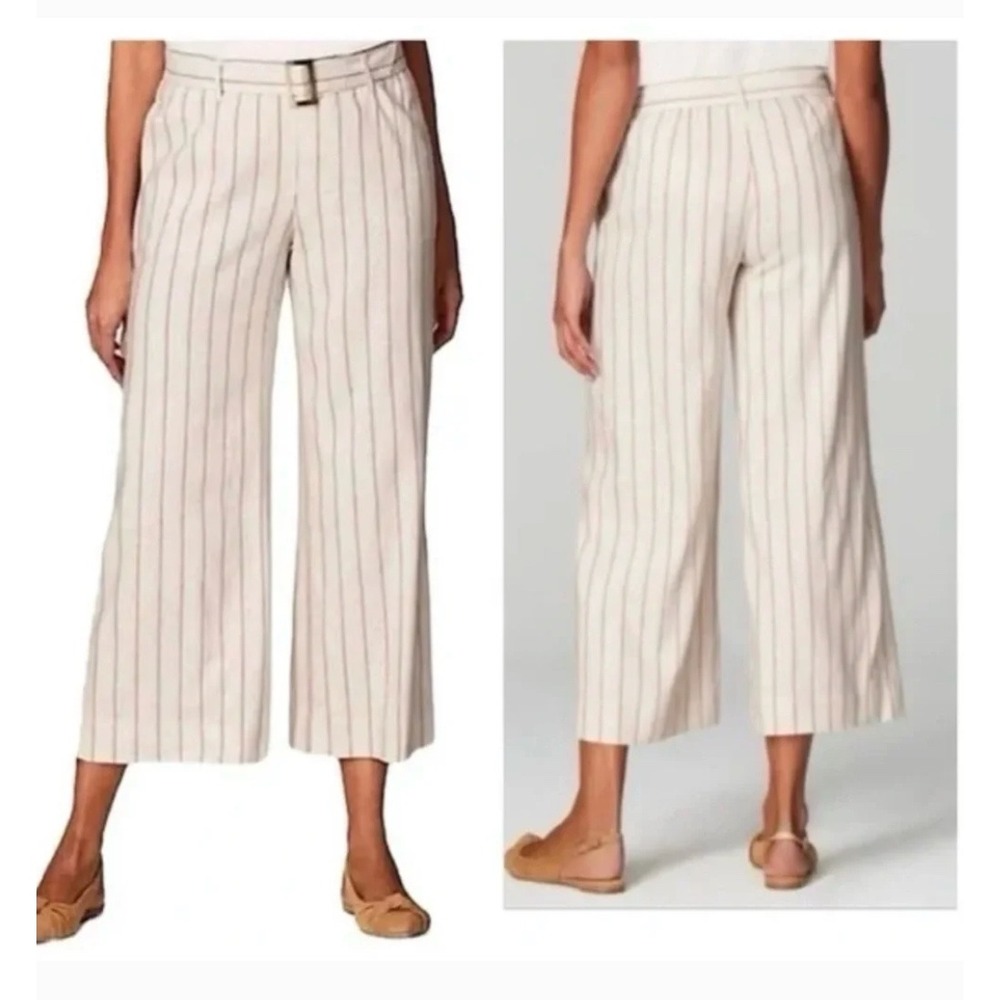 J. Jill Jenna Pottery Linen Stretch Striped Wide Leg Crop Pants Belted Womens M